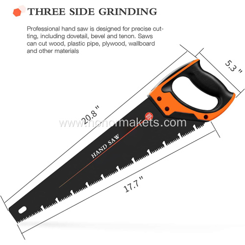 Isunpro 18 inch fast cutting hand saw, wood saw with chip removal device Ergonomic design rubber handle saw